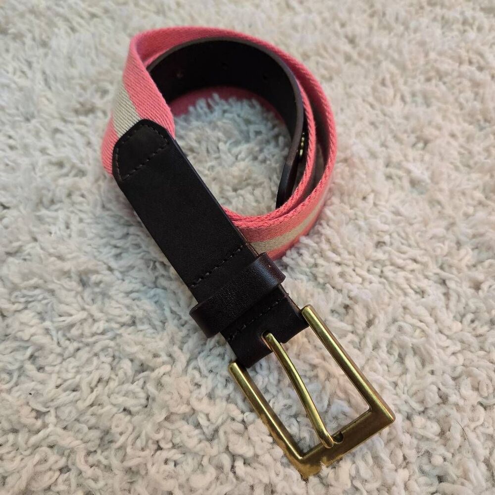 Southern Tide Pink Khaki Belt Dark Brown Leather size 32